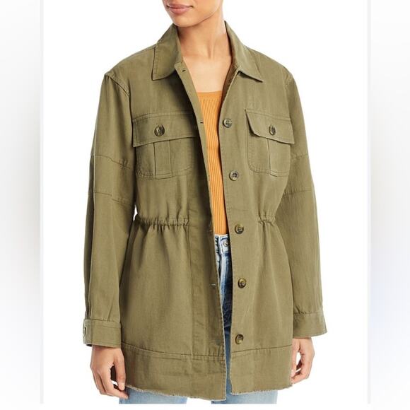 AVEC LES FILLES Cotton Military Jacket Olive Green Drawstring Button Size L - Picture 1 of 6